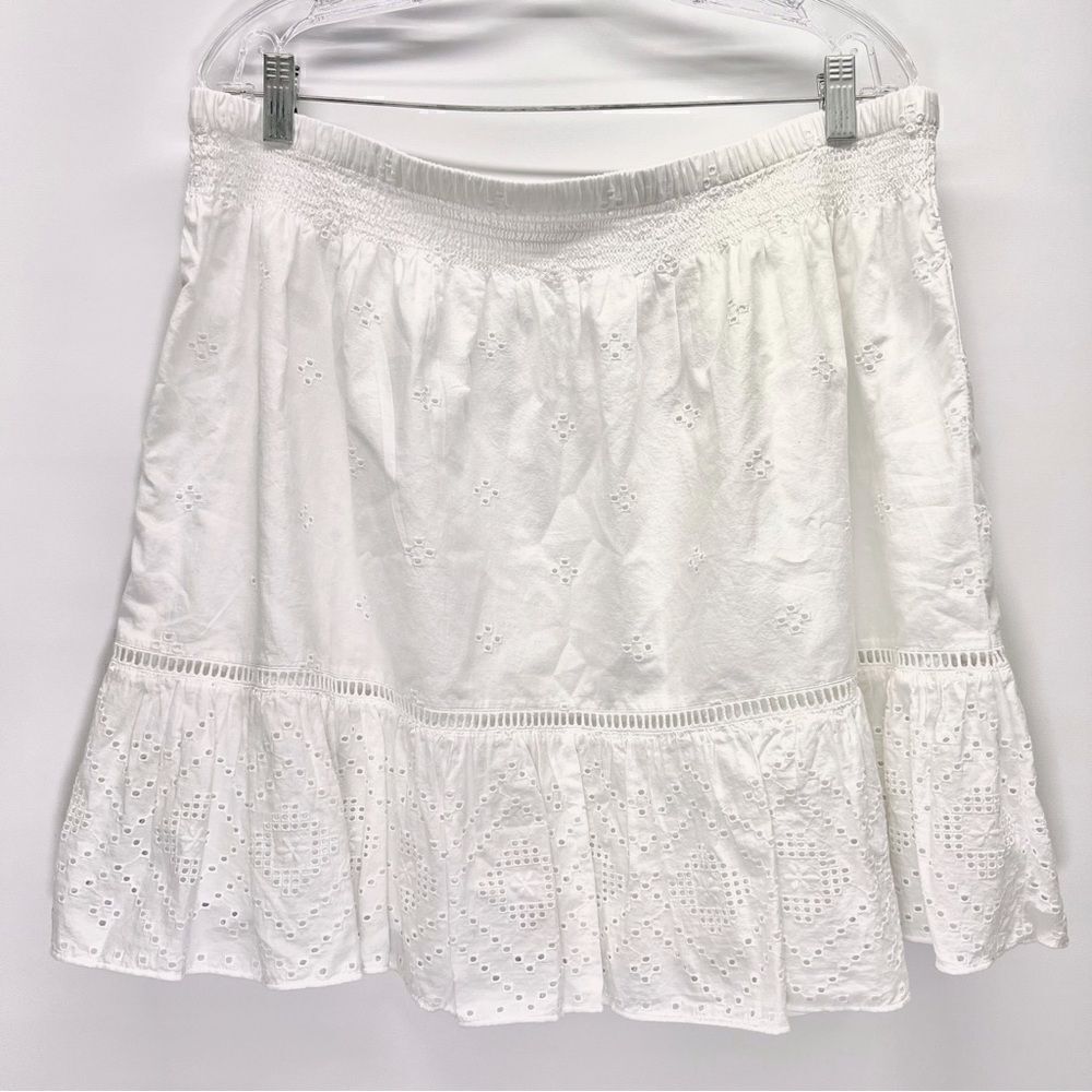 Madewell‎ Embroidered Smock-Waist Eyelet Ruffle Mini Skirt in White Womens XL